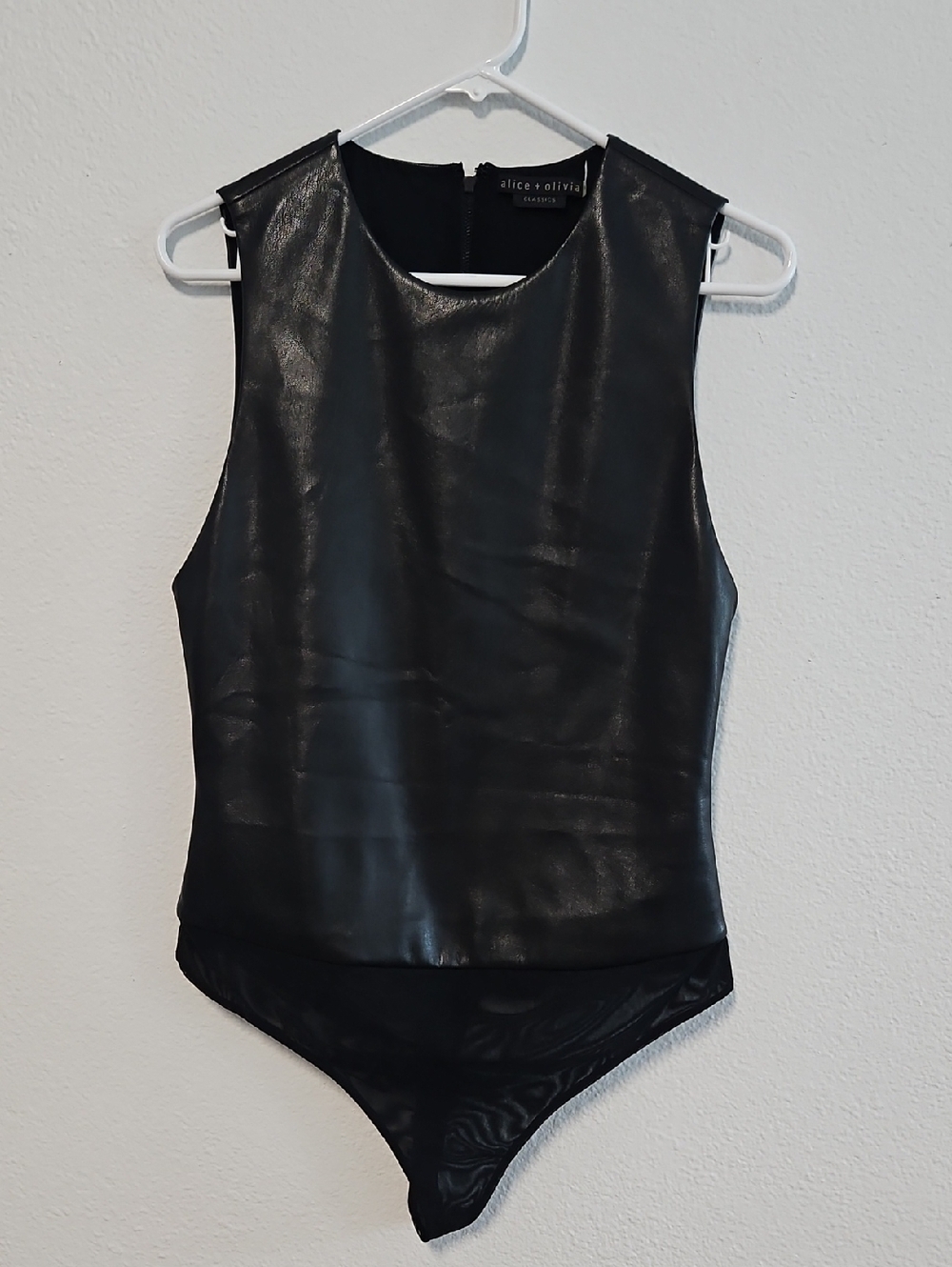 Alice + Olivia Classics Black Faux Leather Sleeveless Bodysuit Size Large
